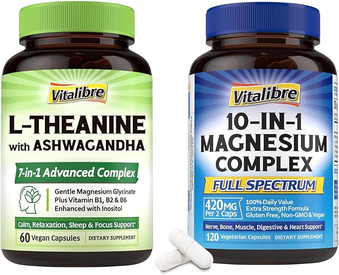 10 in 1 Magnesium Complex 120 Caps and L-Theanine 200mg 60 Caps