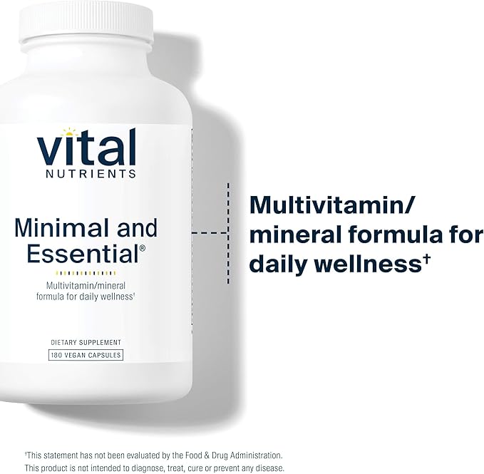 Vital Nutrients Minimal and Essential Multivitamin - Vegetarian One per Day Multi Vitamin Mineral &amp Antioxidant Supplement* - Iron-Free - Gluten Dairy Soy Free - Non-GMO - 180 Capsules