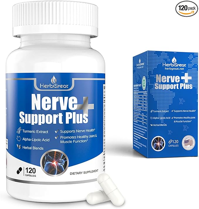 Nerve Support Plus Nerve Supplement Alpha-Lipoic AcidTurmeric Extract B12 Vitamins and Herbal Blend for Fortify Nerve Health 120 Capsules
