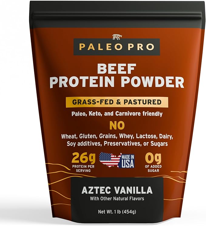 Paleo Pro 26G Beef Protein Powder - Grass Fed Protein Powder Isolate - Pure Animal Based Pastured &amp Cage-Free | Dairy &amp Gluten Free Natural &amp Clean Proteins for Paleo &amp Keto - 15 Days