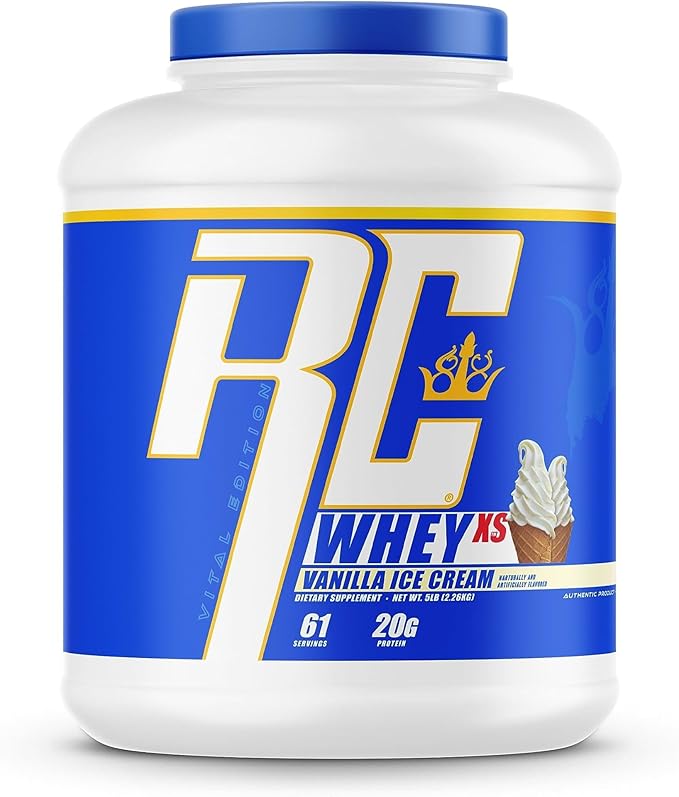 Ronnie Coleman Whey XS Whey Protein Powder Vanilla Ice Cream 61 Servings – 20g Whey Isolate Protein Powder with BCAAs EAAs &amp Glutamine – Low Sugar Supplement for Muscle Growth &amp Recovery