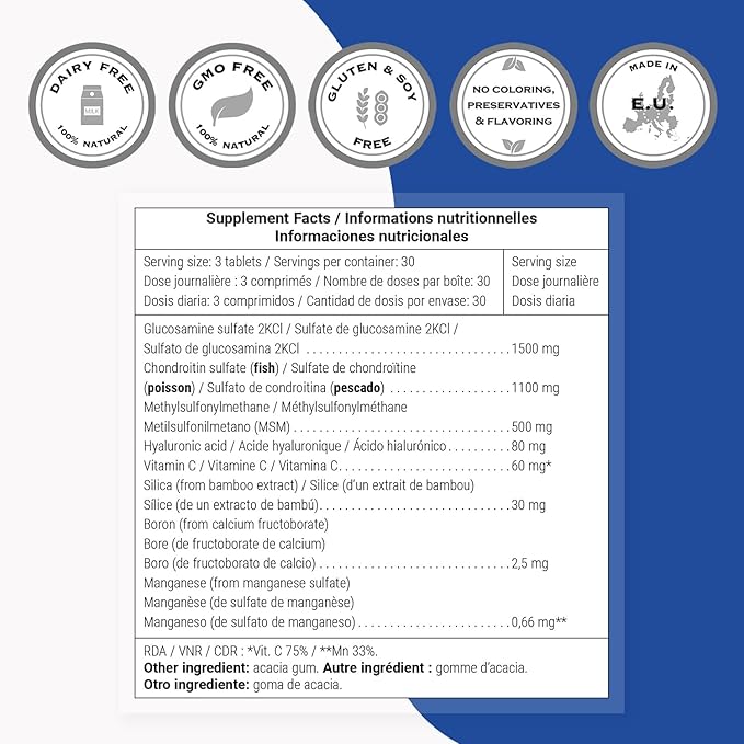 Supersmart - Joint Support Formula - with Glucosamine Chondroitin Hyaluronic Acid &amp MSM | Non-GMO &amp Gluten Free - 90 Tablets