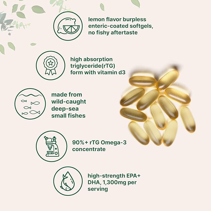 Micro Ingredients Supreme Omega-3 Fish Oil w/Ultra High EPA &amp DHA Burpless Softgels | rTG Omega-3 with Vitamin D3 | Wild-Caught Cold Deep-Sea Water | Lemon Flavor Easy to Swallow 120ct
