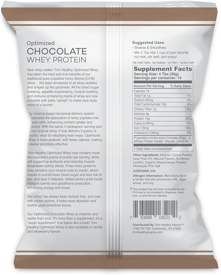 Trim Healthy Optimized Chocolate Whey Protein Powder Gluten-Free Non-GMO 16 oz