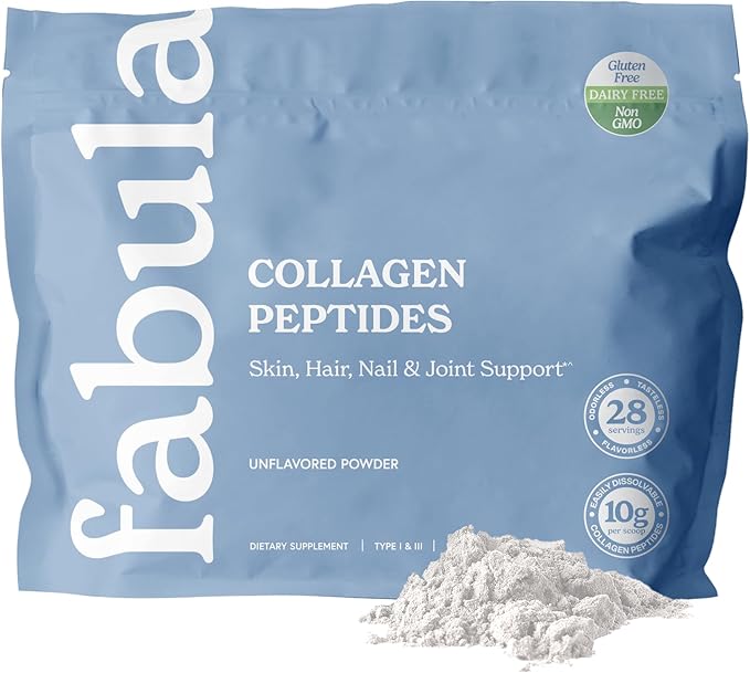 Fabula Collagen Peptides Powder Hydrolyzed Bovine Collagen Type 1 Type 3 - Grass-Fed Non-GMO Gluten Free - Flavorless 9.9 Oz 28 Servings