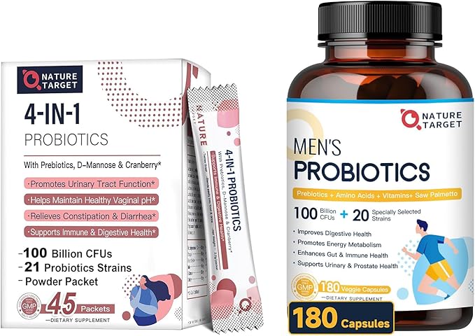 NATURE TARGET Probiotics Powder for Women &amp Probiotics for Men 180 Capsules