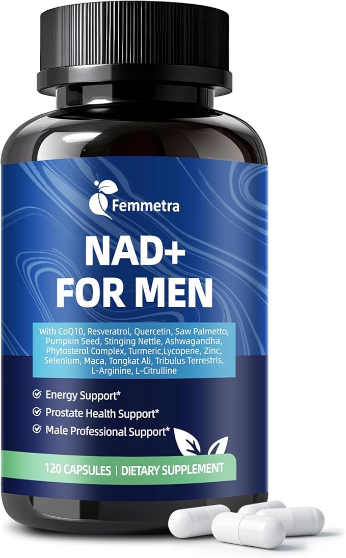 NAD+ Supplements for Men with Saw Palmetto | All-in-One Cellular Energy Prostate Support &amp Nitric Oxide Supplement with Resveratrol L-Arginine | Non-GMO 120 Capsules