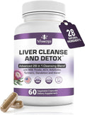Liver Cleanse Detox &amp Repair Fatty Liver Supplements 28-in-1 Advanced Herbal Liver Health Supplement Formula - Milk Thistle Silymarin Artichoke Extract Dandelion &amp Apple Cider Vinegar - 60 P
