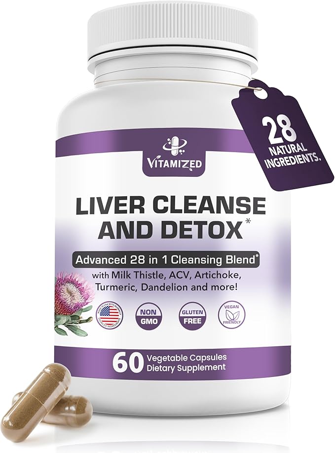 Liver Cleanse Detox &amp Repair Fatty Liver Supplements 28-in-1 Advanced Herbal Liver Health Supplement Formula - Milk Thistle Silymarin Artichoke Extract Dandelion &amp Apple Cider Vinegar - 60 P