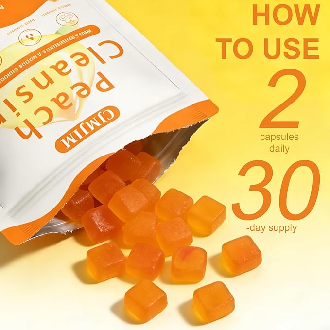 Peachy Clean Fiber Gummies with Prebiotic for Men Peach Flavored Digestive Support &amp Detox Gummy Supplement 60 Vegan Gummy Bears for Regularity &amp Gut Health (1)