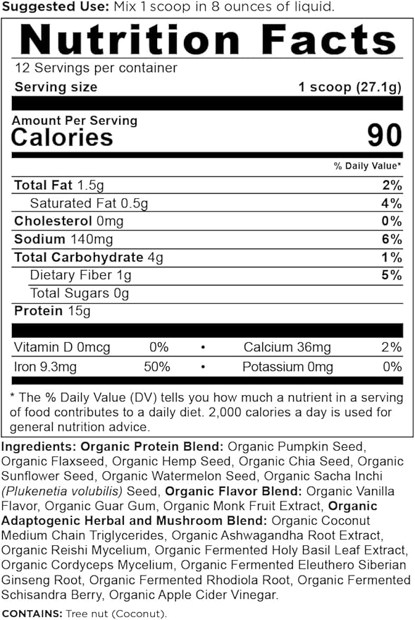 Ancient Nutrition Organic Plant Protein + Vegan Plant Based Protein Powder Vanilla Formulated by Dr. Josh Axe Dairy-Free Gluten-Free Non-GMO No Sugar Added Paleo Friendly Supplement 11.5 oz