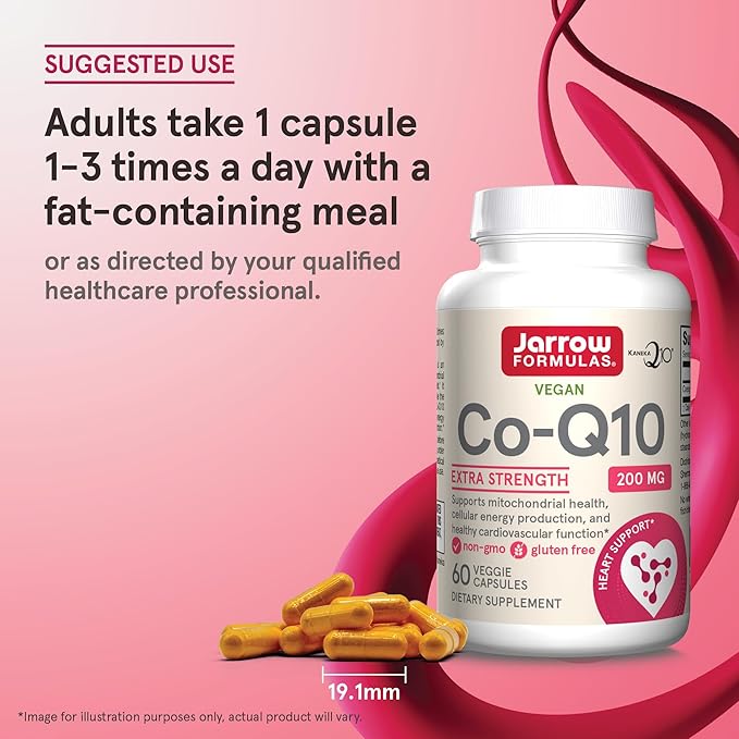 Jarrow Formulas® Co-Q10 200 mg Antioxidant Support for Mitochondrial Health Cellular Energy Production and Healthy Cardiovascular Function 60 Veggie Capsules 60 Day Supply