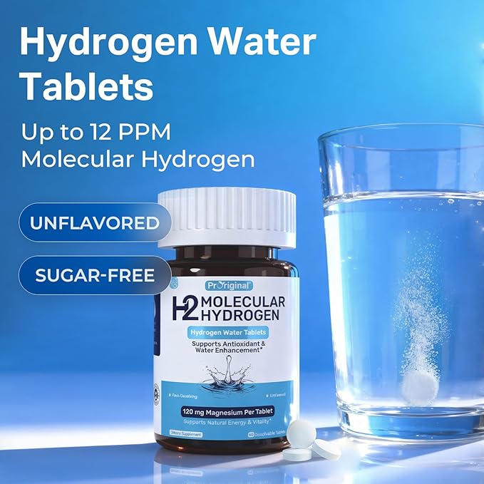 Hydrogen Water Tablets - 12 PPM H2 Molecular Hydrogen - 120 mg Magnesium-Based Reaction System - Supports Antioxidant &amp Cellular Health Energy &amp Brain Function - Non-GMO Unflavored - 120 Tab