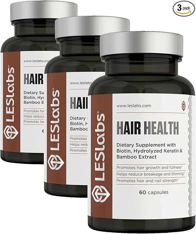 LES Labs Hair Health – Hair Growth &amp Nails Supplement Improved Thickness Strength &amp Fullness – Keratin Biotin Pumpkin Seed &amp MSM – 60 Capsules (Pack of 3)