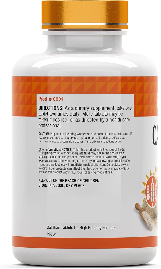 tnvitamins Oat Bran Tablets | 100 Tablets x 1000 MG per Tablet | Oat Fiber Tablets | Soluble &amp Dietary Fiber Supplement | Supports Digestive Health * | High Potency Formula (Pack of 2)