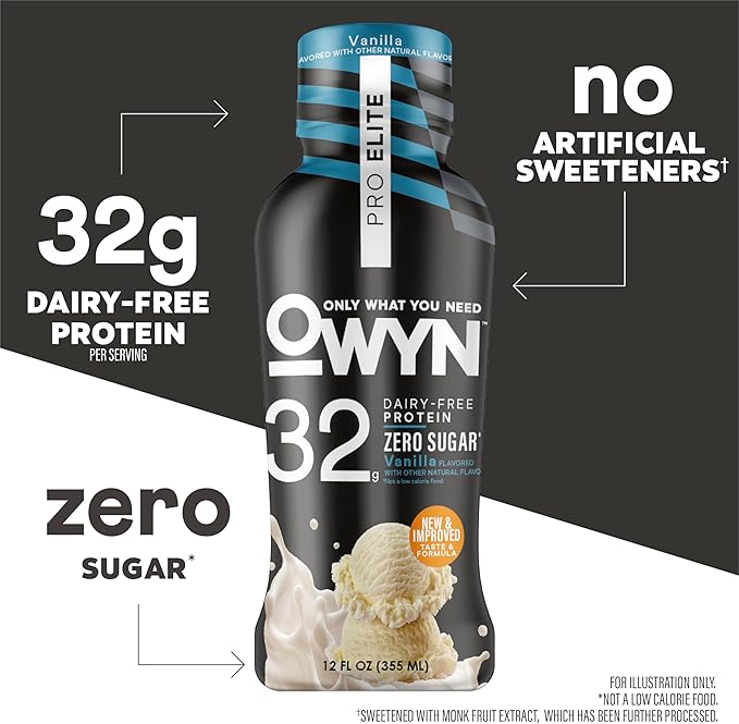 OWYN Only What You Need Pro Elite Vegan Plant Based High Protein ShakeVanilla32g ProteinAmino AcidsPrebioticsOmega-3Workout and Recovery0g Net CarbsZero SugarKeto(Pack of 24)