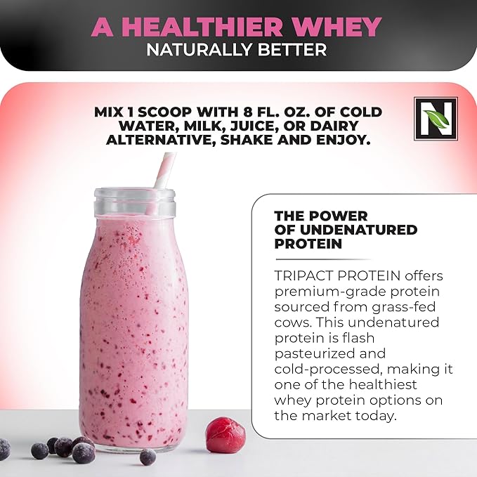 Nutrology TRIPACT Protein Powder - 7-in-1 Meal Replacement Shake with Grass Fed Whey Protein Powder Pea Rice Greens for Muscle Recovery &amp Immunity Superberry Flavor 40 Servings