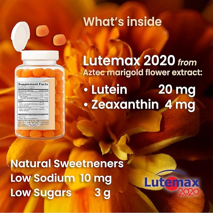 Premium Macular Eye Gummies with Lutemax 2020 – Lutein &amp Zeaxanthin Carotenoids for Eye Health Blue Light &amp Vision Support Real Mango Flavor Easy Flip-Top Lid 60 Gummies