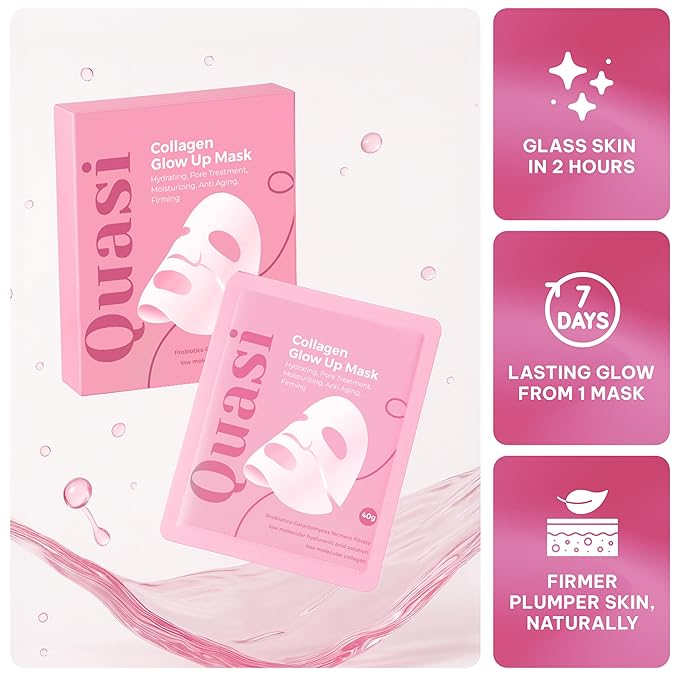 Quasi Bio-Collagen Face Mask Overnight – Hydrating Korean Sheet Mask – Niacinamide &amp Low Molecular Collagen – Firming &amp Smoothing Skincare for All Skin Types – 4 Masks