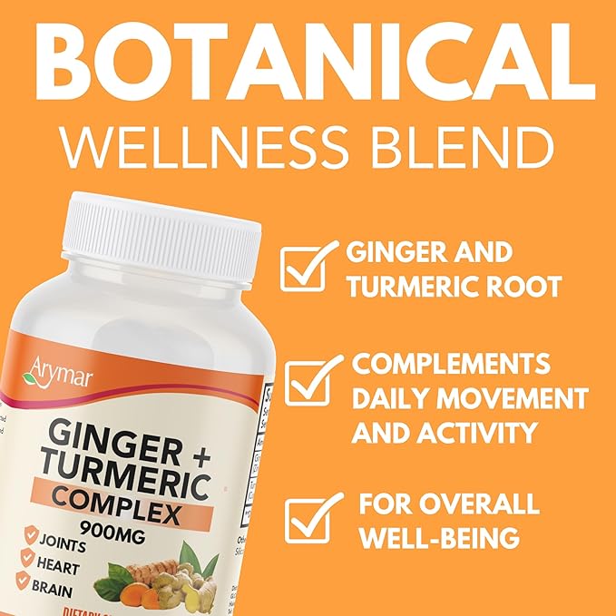 Arymar Ginger Turmeric Supplement (3 Pack) – 60 Capsules – Herbal Dietary Supplement