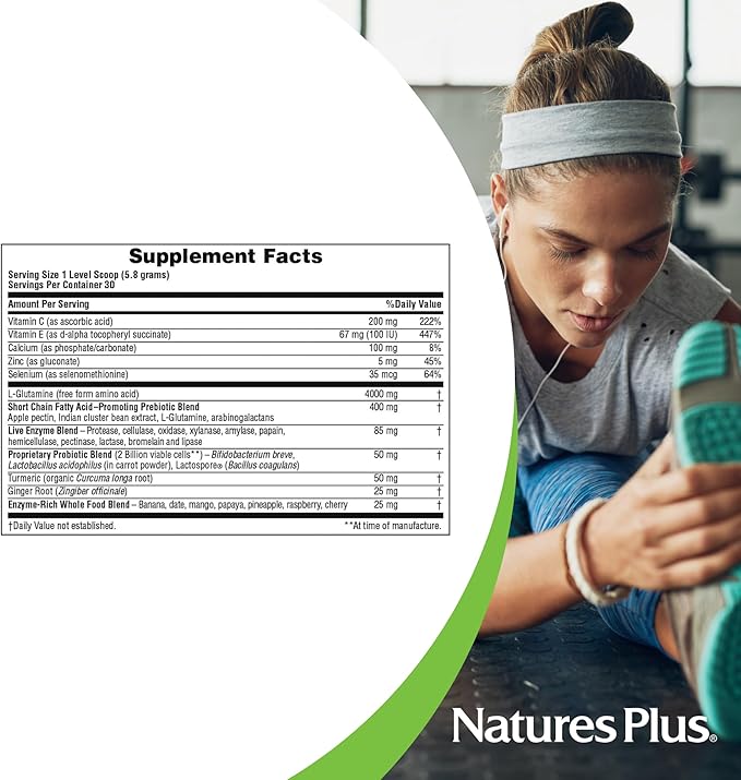 NaturesPlus GI Natural Total Digestive Wellness - 0.38 lbs Powder - Fast-Acting Drink Mix with Probiotics Prebiotics L-Glutamine &amp Enzymes - Vegetarian Gluten Free - 30 Servings