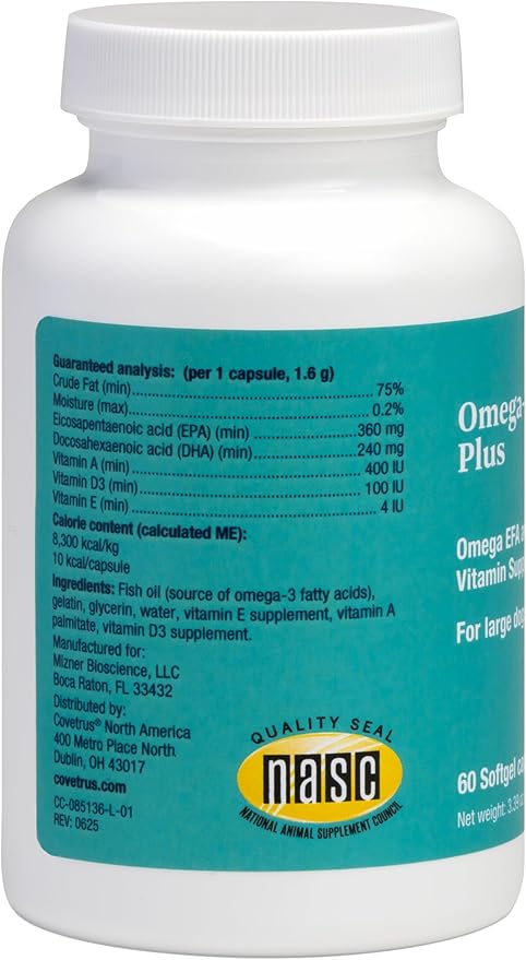 Covetrus Omega-3 Soft Gels for Large Dogs – Essential Fatty Acids with Vitamins A E &amp D3 – Skin Coat &amp Joint Supplement – 60 Count