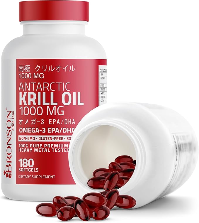 Bronson Antarctic Krill Oil 1000 mg with Omega-3s EPA DHA Astaxanthin and Phospholipids 180 Softgels