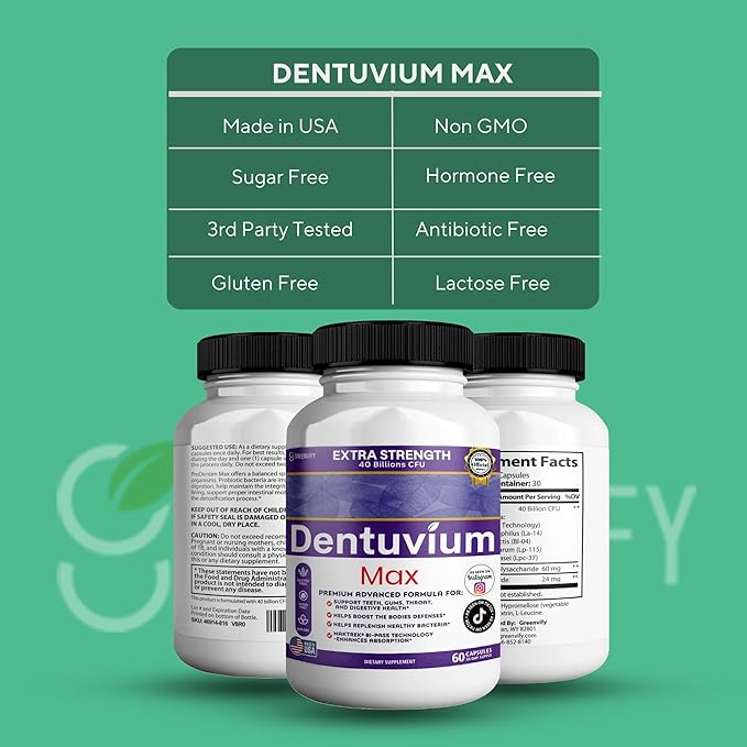 Dentuvium Max Probiotic Supplement - 40 Billion CFU - Supports Teeth Gums Throat Digestive Health - Gluten Free Sugar Free Non-GMO - 60 Capsules (2)