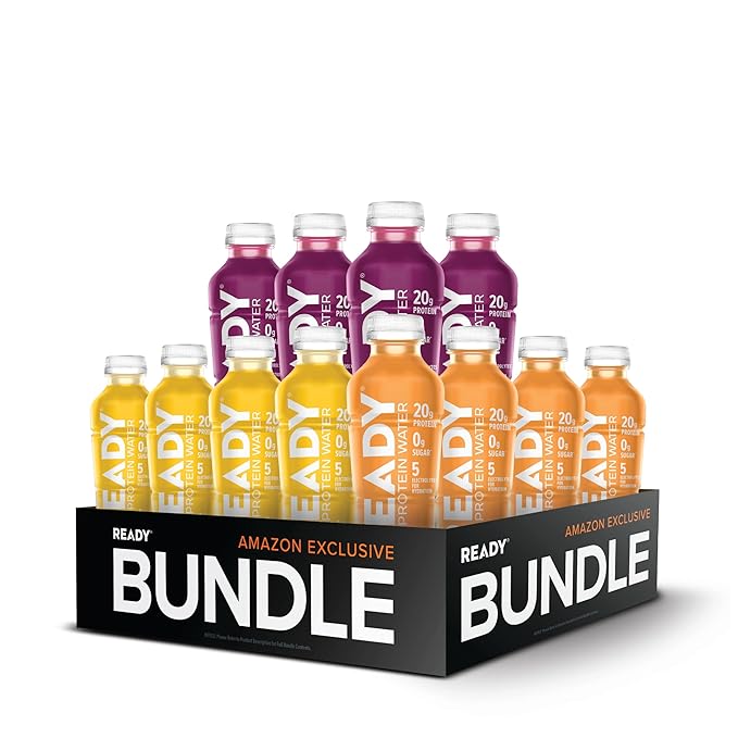 Ready® Clear Protein Water Variety Pack – 12 Bottles | Black Cherry Orange Mango &amp Lemon Ice | 20g Protein | Sugar-Free Hydration Drink