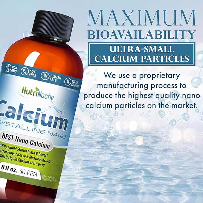 NutriNoche Liquid Calcium Supplement - 99.99% Ultra Pure Crystalline Nano Calcium for Women Men &amp Children - Calcium Citrate Alternative - Absorbed at a Cellular Level Sublingually - 30 ppm