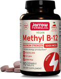 Jarrow Formulas Vitamin B12 5000 mcg - Maximum Strength for Cellular Energy and Brain Health 90 Cherry Chewable Tablets B12 Vitamins 5000 mcg