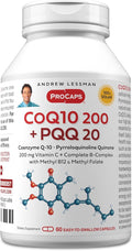 ANDREW LESSMAN Coenzyme Q-10 200 Plus PQQ 20mg - 60 Capsules - Maintains CoQ10 Levels Optimum Cellular Energy Supports Energy Production Heart Brain Liver Kidney Pancreas. No Additives