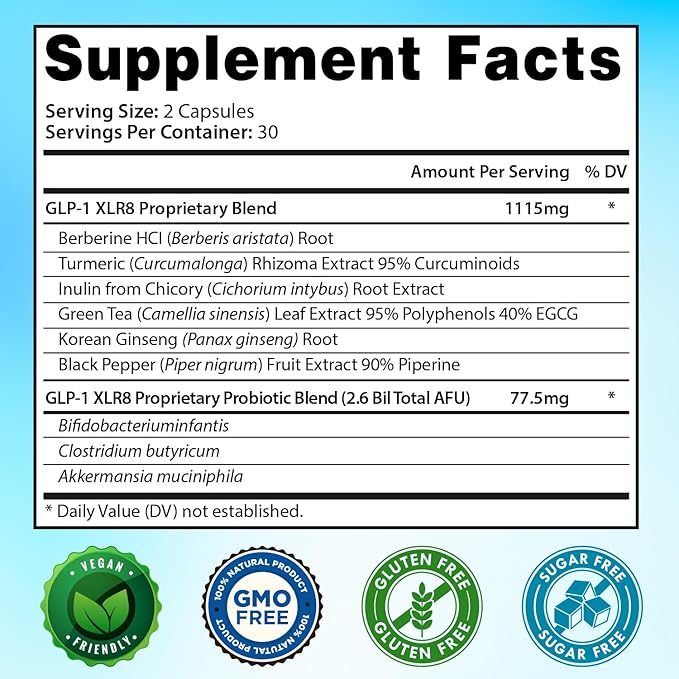 GLP-1 XLR8 Supplement for Weight Loss Digestion Constipation Bloating Relief with Akkermansia 2.6 Billion AFU Live Prebiotic Probiotic Postbiotic Gut Health + Berberine for Women Men 360 Capsules