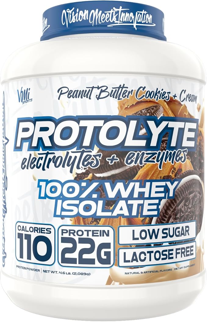 VMI Sports | ProtoLyte Whey Isolate Protein Powder | Low Calorie Whey for Weight Loss and Muscle Gain | Digestive Enzymes | Non-GMO (4.6 lb Peanut Butter Cookies and Cream)