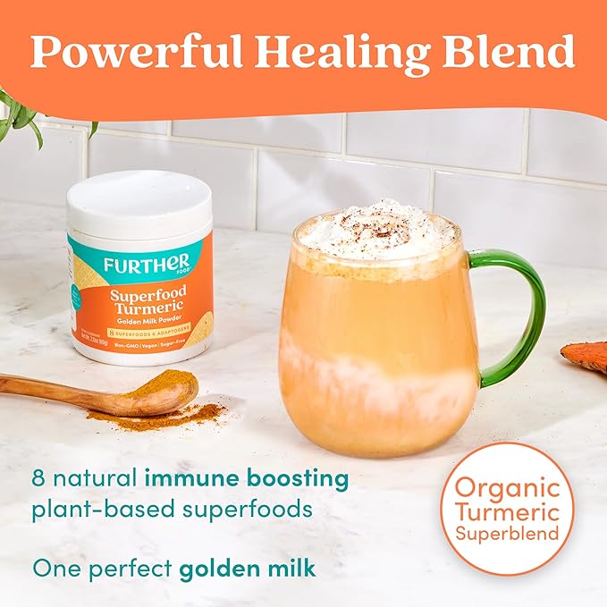Further Food Superfood Turmeric Root Powder - Maximum Absorption Natural Immune Booster Golden Milk Blend Sugar Free Keto Vegan Non-GMO 6.35 Oz