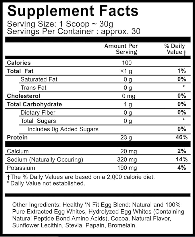 Healthy 'N Fit 100% Egg Protein -Chocolate 2lb Lactose Free Sugar Free Naturally Sweetened