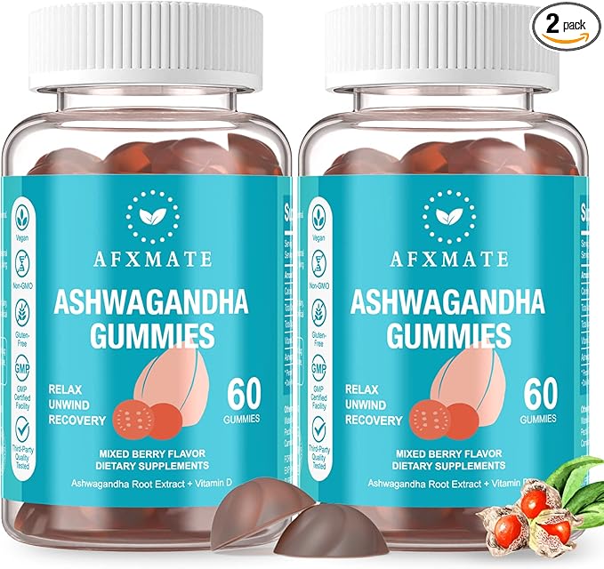 AFXMATE Ashwagandha Gummies &amp Vitamin D Gummies for Men &amp Women 120 Count Aswangdha Supplement (Non-GMO Sugar Free &amp Gluten Free)