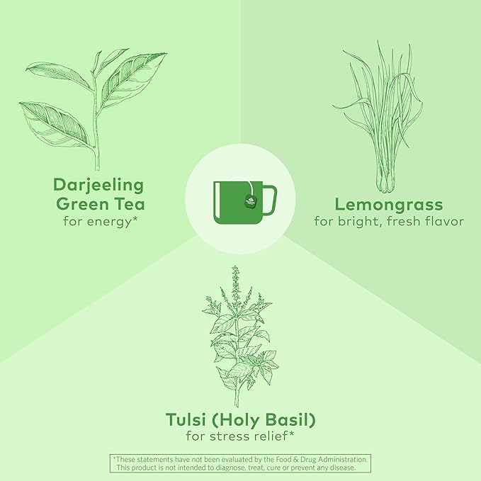 ORGANIC INDIA Tulsi Green Tea Bags - Holy Basil Tea African Basil Stress Relieving Immune Support USDA Certified Organic Premium Darjeeling Green Tea Caffeinated - 18 Infusion Bags 3 Pack