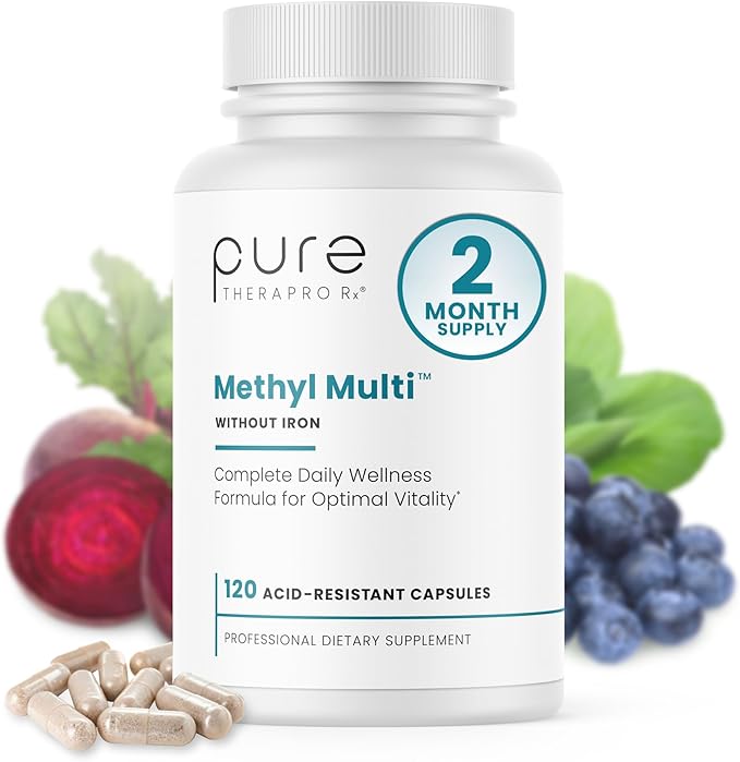 Pure Therapro Rx Methylated Multivitamin for Men and Women | Made in USA | Methyl Multi Without Iron Methyl B12 &amp Methylfolate | 120 Capsules 2-Month Supply