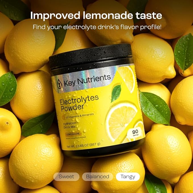 KEY NUTRIENTS Multivitamin Electrolytes Powder No Sugar - Refreshing Lemonade Electrolyte Powder - Sodium &amp Energy Supplement - Hydration Powder - No Calories - 90 Servings - Made in USA