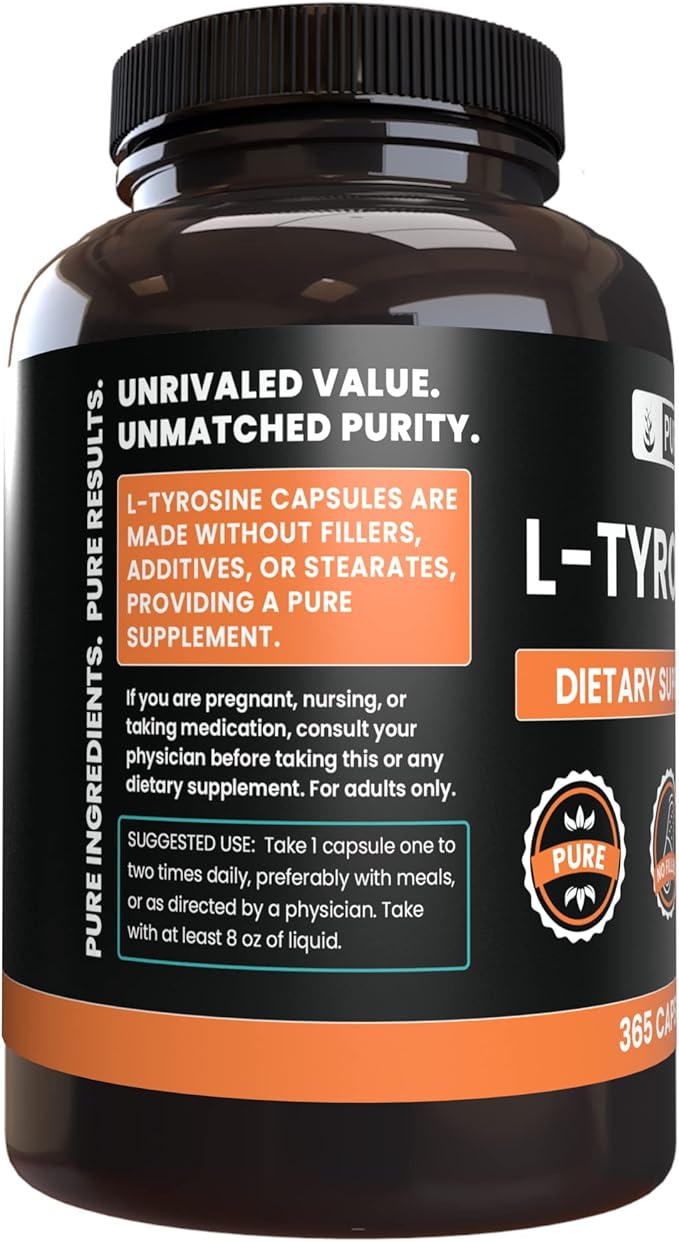 PURE ORIGINAL INGREDIENTS L-Tyrosine and Magnesium Citrate Bundle 365 Capsules Each Always Pure Lab Verified