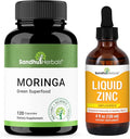 SANDHUHERBALS Moringa Capsules (120 Count) &amp Liquid Zinc Drops (4 Fl Oz) | Supports Immune Gut &amp Skin Health