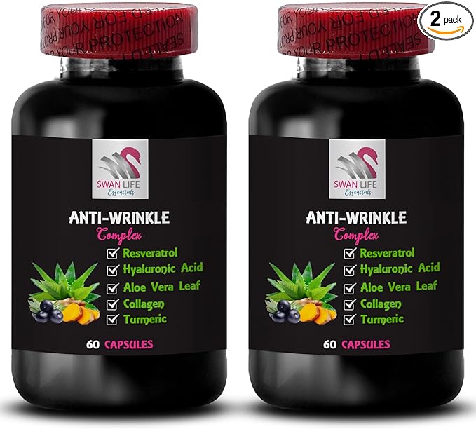 Alpha Lipoic Acid - Anti-Wrinkle Complex - Collagen Support Green Coffee Bean Aloe Vera Hydration Boost L-Glutathione Turmeric Lycopene Hyaluronic Acid Skin Softening 2 Bottles 120 Capsules