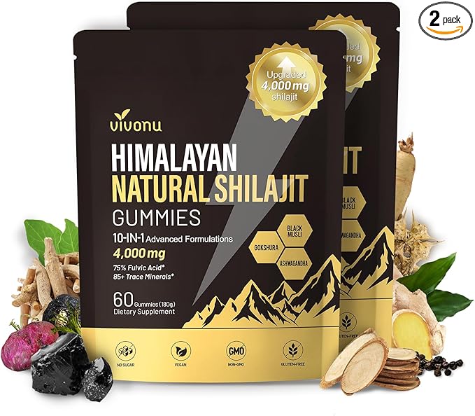 Shilajit Gummies Shilajit for Men &amp Women | 4000mg High Potency 10-in-1 Formula with Pure Himalayan Shilajit Ashwagandha and 75% Fulvic Acid | Sugar-Free Vegan 85+ Trace Minerals