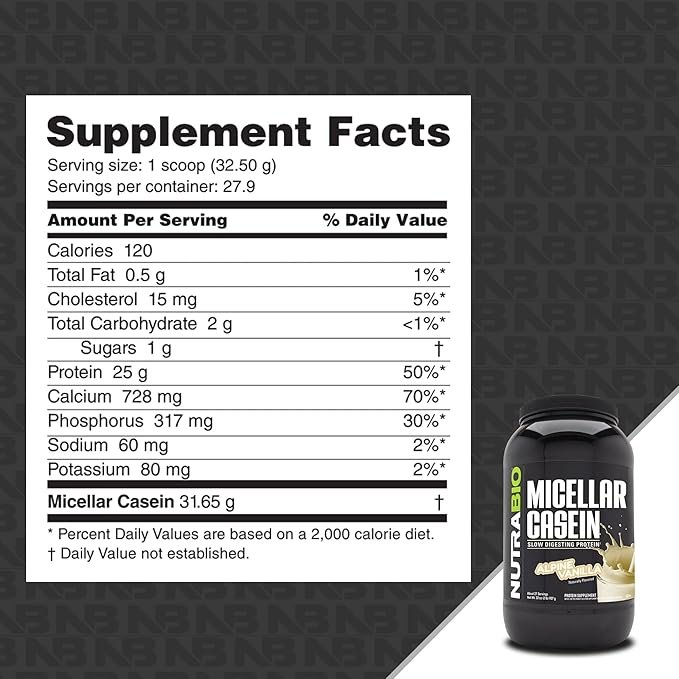 NutraBio Casein Protein Powder Micellar Casien Powder 25g Slow Digesting Protein Helps Keep You Full Overnight Muscle Recovery &amp Growth BCAA &amp EAA Gluten Free Soy Free 2lb Vanilla