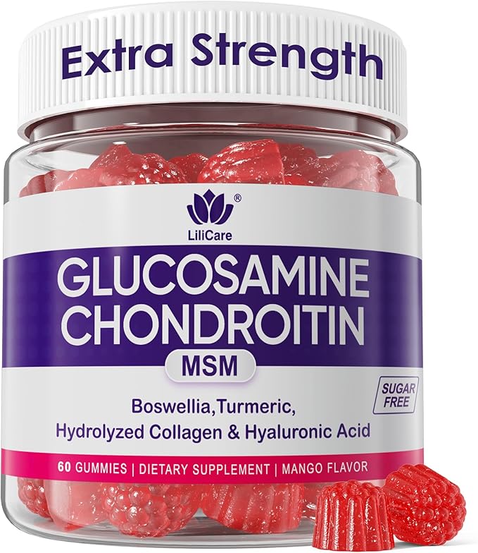 Glucosamine Chondroitin Gummies Sugar Free Glucosamine Chondroitin MSM Supplement Extra Strength with Boswellia Turmeric Hydrolyzed Collagen &amp Hyaluronic Acid Bone Health for Men &amp Women