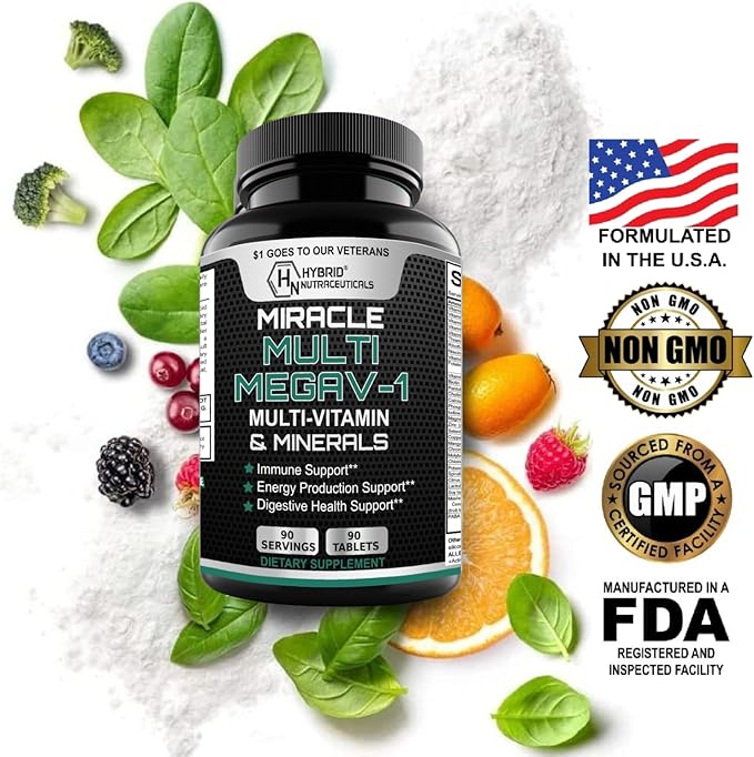 MEGAV-1 Multi-Vitamin Superfood &amp Minerals - Daily Multivitamin with Probiotics Digestive Enzyme Mushroom Complex for Heart Health Immune Support Energy &amp Stamina: 2-Pack 180 Tablets