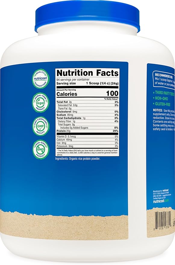 Nutricost Organic Rice Protein Powder (5 LB) - Gluten-Free GMO-Free (from Brown Rice)