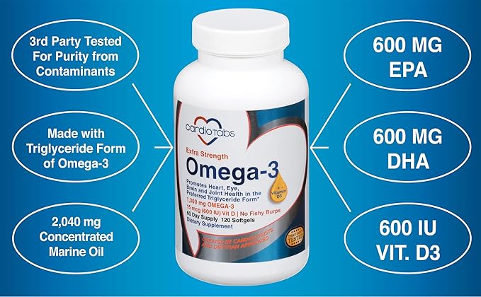 Omega-3 Extra Strength + Vitamin D3 Triglyceride Form 1300 mg Omega-3 600 DHA / 600 EPA with 600 IU Vitamin D3