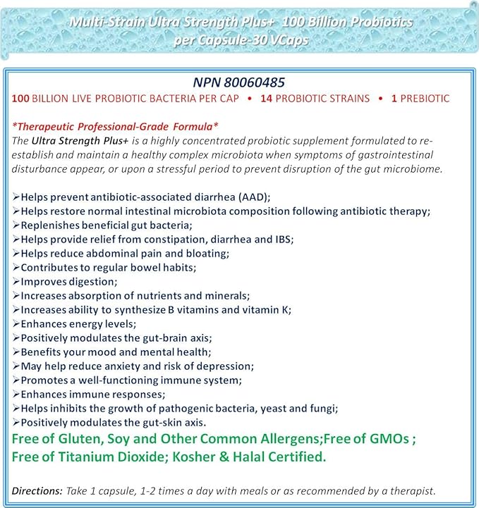 NOVA Probiotics Multi-Strain Ultra Strength Plus+ 100 Billion Probiotics per Capsule-30 VCaps